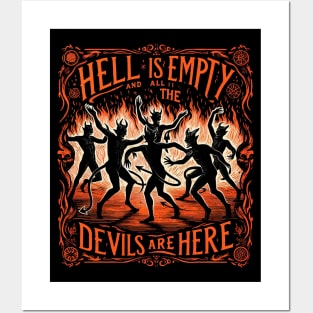 Hell is Empty  - Gothic Woodcut - Shakespeare Quote Posters and Art